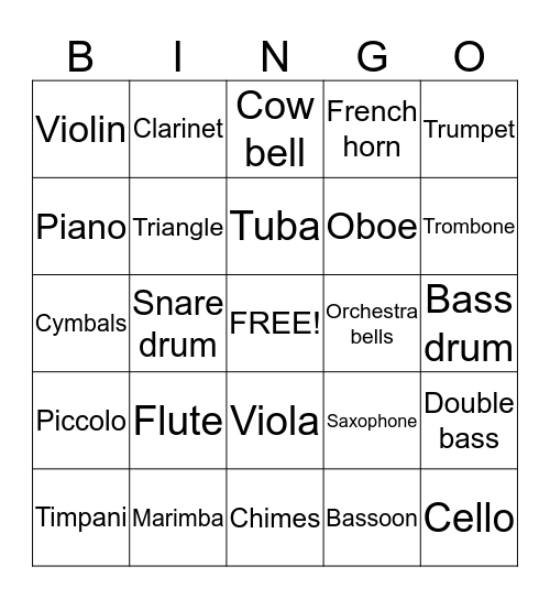 Instrument Bingo Card