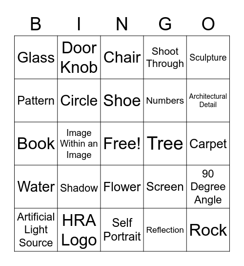 Photo Challenge Bingo Card