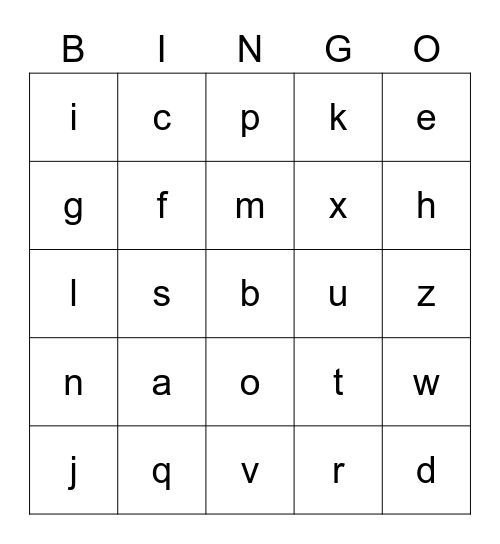 Alphabet Bingo Card