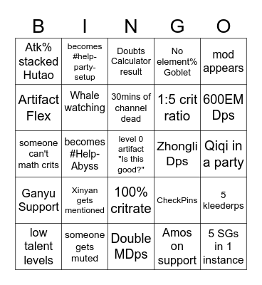 Help-strat Bingo Card