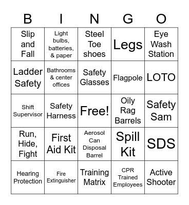 New Haven Safety BINGO Card