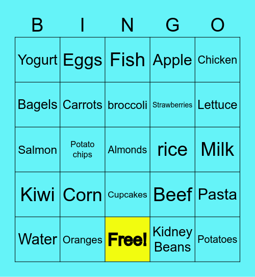 The Canadian Food Guide Bingo Card