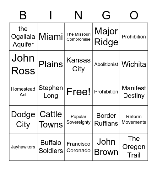 Kansas Final Bingo Card