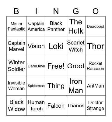 Marvel Bingo Card