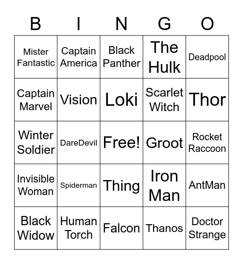 Marvel Bingo Card