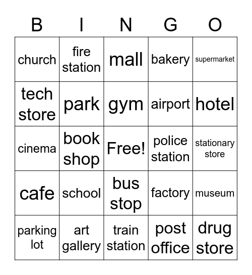Places in a City Bingo Card