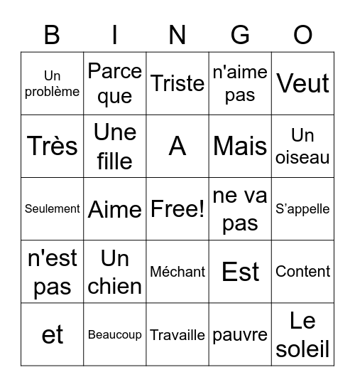 French 8 Unit 2 Final Bingo Card