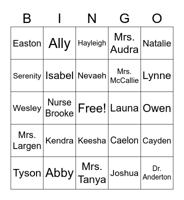 Mrs. McCallie's Class 2020-2021 Bingo Card