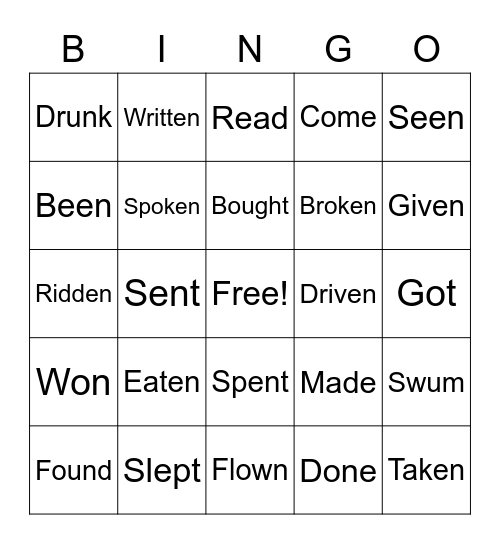 Irregular Verbs Bingo Card