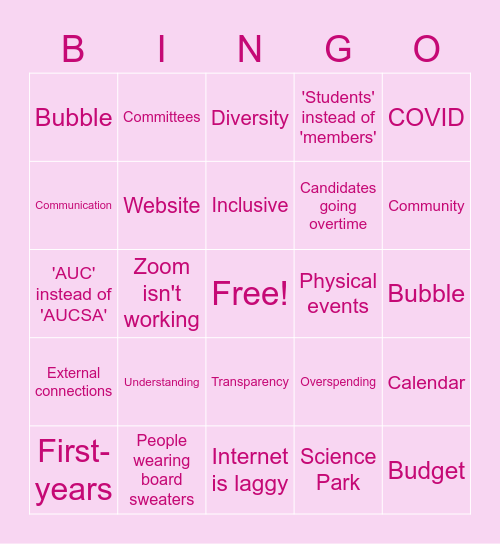 AUCSA BESTIE BINGO Card