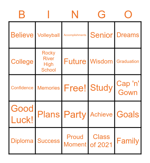 Mariah's Graduation Bingo Card