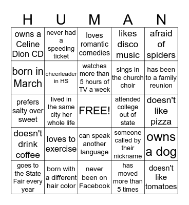 HUMAN BINGO Card