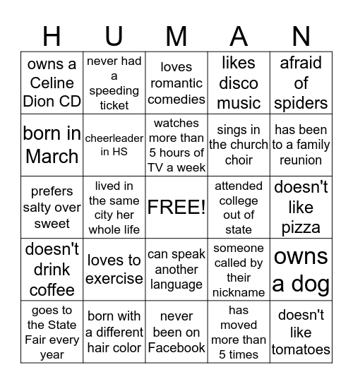 HUMAN BINGO Card