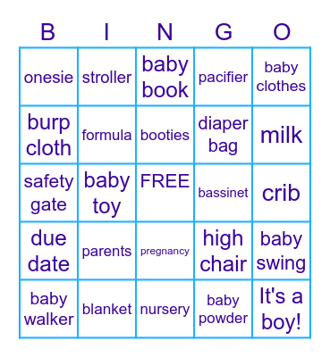 Sofia's Baby Shower! Bingo Card