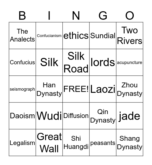 Chapter 7 Ancient China Bingo Card