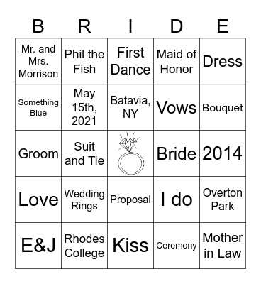 Eilidh's Bridal Shower Bingo Card