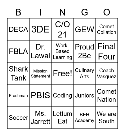 SGHS Bingo Card