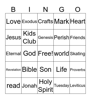 Kids Club Bingo! Bingo Card