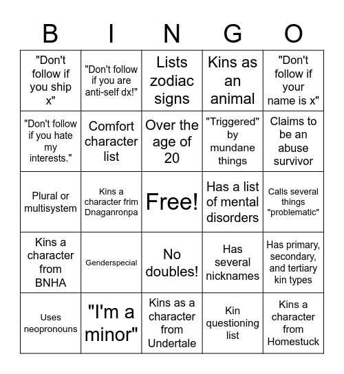 BYF Bingo Card