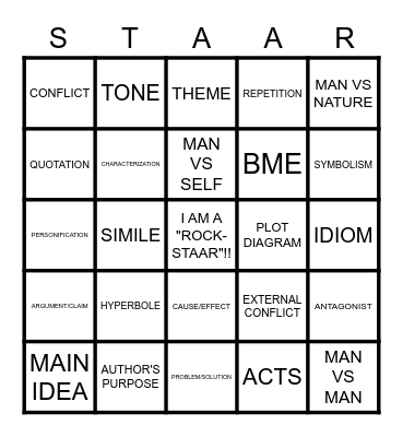 STAAR READING REVIEW Bingo Card