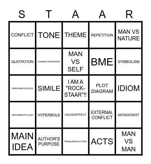 STAAR READING REVIEW Bingo Card