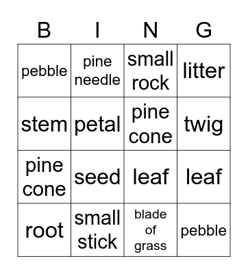 Nature Bingo Card