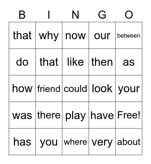 Sight Words! Bingo Card