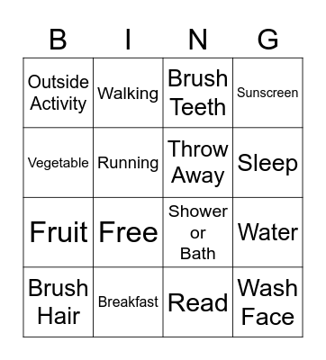 Health Habits Bingo Card