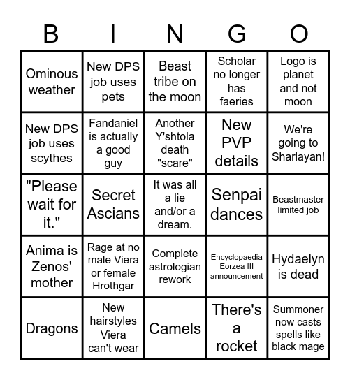 FFXIV FanFest 2021 Bingo Card