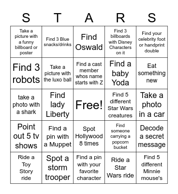 Hollywood Studios Bingo Card