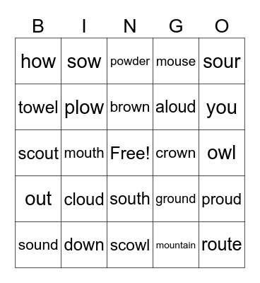 /OU/ DIPHTHONGS Bingo Card