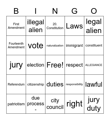 Citizenship Bingo Card