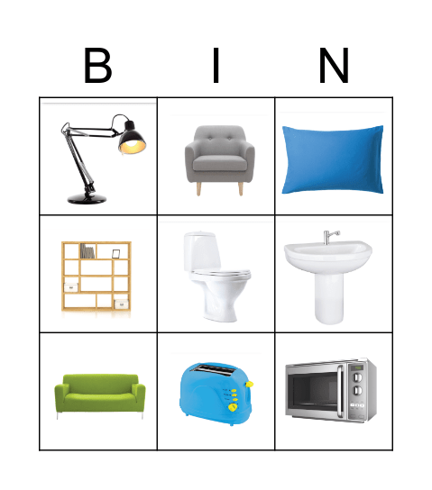 HouseHold items Bingo Card