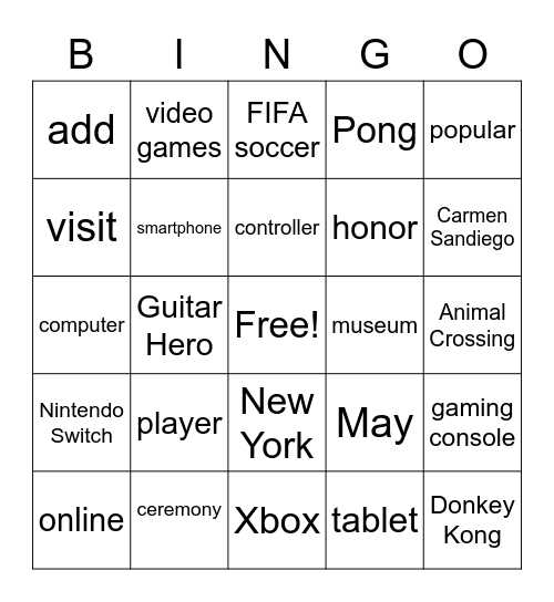 Video Game Hall of Fame Bingo Card