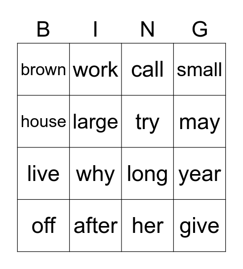 Sight Words Unit 6 Bingo Card