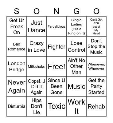 Aughts Pop Queens Bingo Card