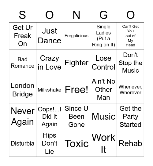 Aughts Pop Queens Bingo Card