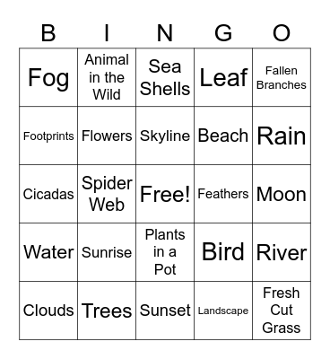 Nature Photo Bingo Card