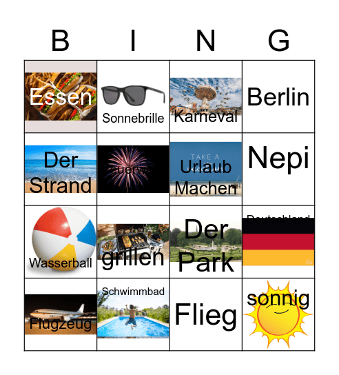 German Sommer Bingo Card