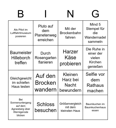 Wernigerode Bingo Card