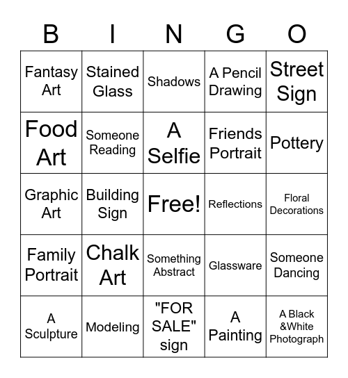 ART Photo Bingo Card Bingo Card