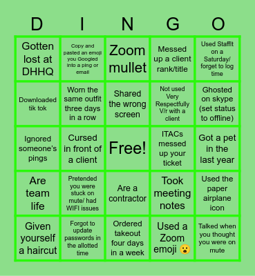Deloitte Bingo (DINGO) - Quarantine/PM/OCMO Edition Bingo Card