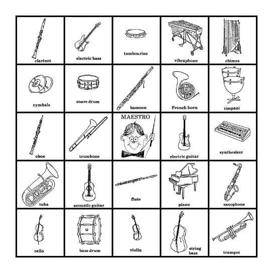 Mr. B's Instrument Bingo Card