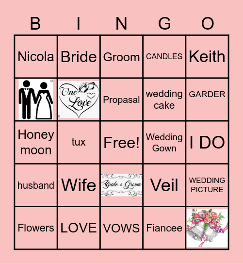 Nicola's Bridal Shower Bingo Card