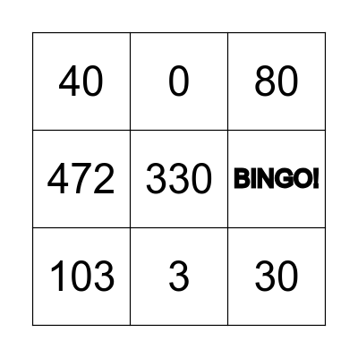 Subtraction Bingo Card
