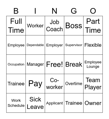Employment Readiness Week One- Employment Words Bingo Card