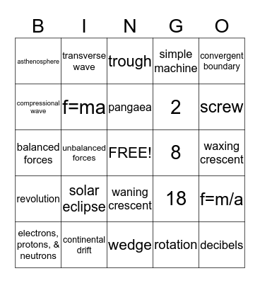 Science Bingo Card