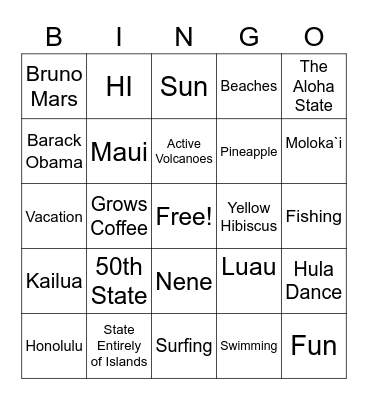 Hawaii Bingo Card