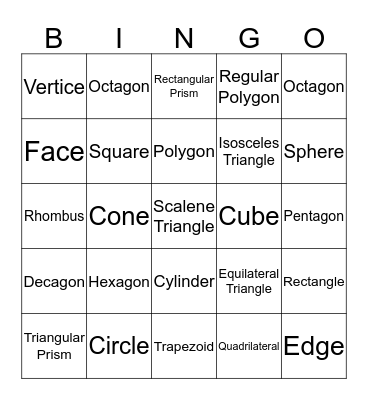 Geometry Bingo Card