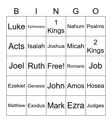 Books of Bible Bingo Card
